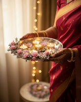Artificial Pink Rose Floral Tealight Holder Platter